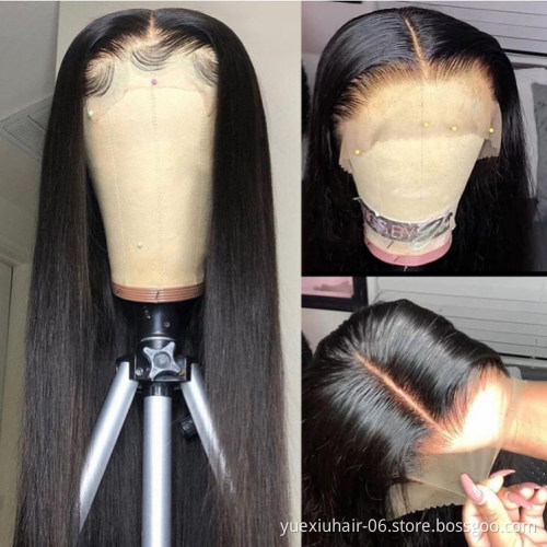 Natural Color Straight 13x4 Lace Frontal Human Hair Wig 150% Density Pre-Plucked Brazilian Virgin Hair Lace Front Wigs Vendor